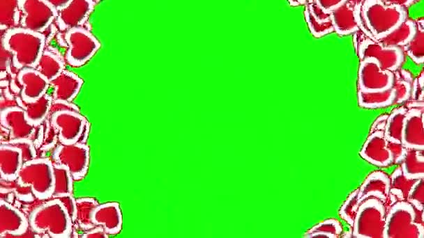 Transitions of hearts on green screen background for video editing. Valentines day video transition concept of love and wedding season — Stock Video