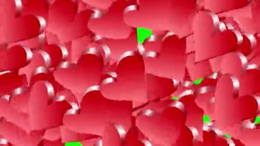 Kırmızı kalplerin yeşil ekran arka planında video düzenleme için geçişi. Aşk konsepti