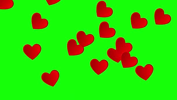 Srdce má rádo ikony létat na živých sociálních sítích na pozadí zelené obrazovky. Šablona pro video — Stock video