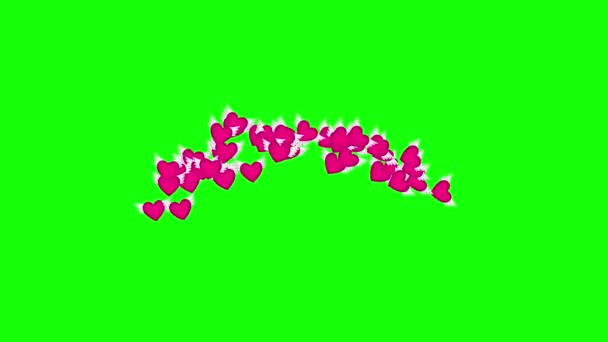 Animation de cœurs ailés volant sur un fond vert. Les cœurs rouges battent leurs ailes. Modèle vidéo 4k — Video