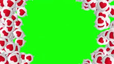 Kırmızı kalplerin yeşil ekran arka planında video düzenleme için geçişi. Aşk konsepti