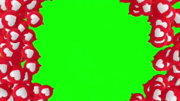 Übergang roter Herzen auf grünem Bildschirmhintergrund zur Videobearbeitung. Liebeskonzept — Stockvideo