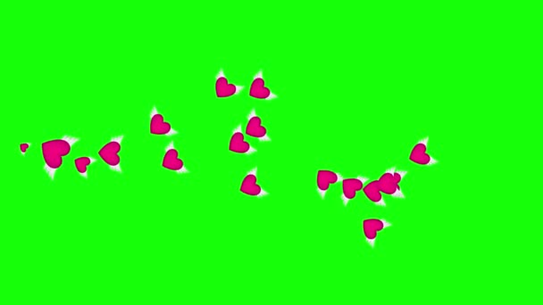 Animacja skrzydlatych serc na zielonym tle ekranu. Czerwone serca machają skrzydłami. 4k Szablon wideo — Wideo stockowe