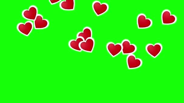 ハートはアイコンが緑の画面の背景にライブソーシャルメディア上で飛ぶのが好きです。ビデオのテンプレート — ストック動画
