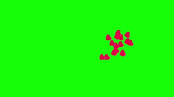 Animatie van vliegende harten samengesteld uit kleine puzzels op een groen scherm. 4k 2d videosjabloon — Stockvideo