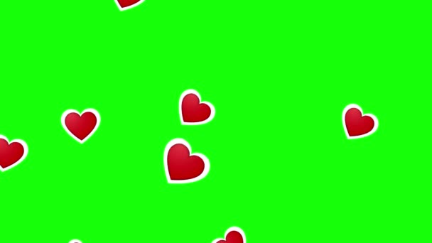 A Heart le gustan los iconos que vuelan en redes sociales en vivo sobre fondo de pantalla verde. Plantilla para vídeo — Vídeo de stock