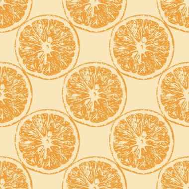 Dilimlenmiş portakallarla kusursuz bir arka plan. Parlak vektör arkaplanı