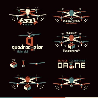 Vektör rozetleri dron veya quadrocopter kümesi