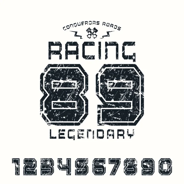 Спортивные номера с контурной и гоночной эмблемой — стоковый вектор