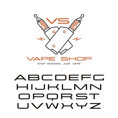 Sanserif geniş yazı tipi ve vape Dükkanı amblemi