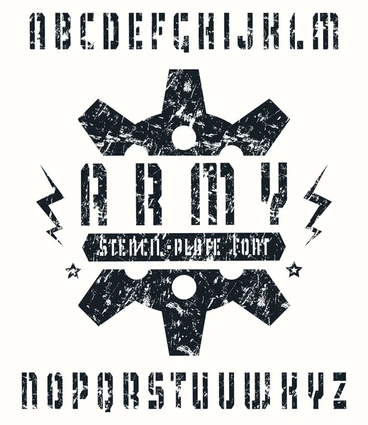 Stencil-plattan sanserif teckensnitt i militär stil — Stock vektor