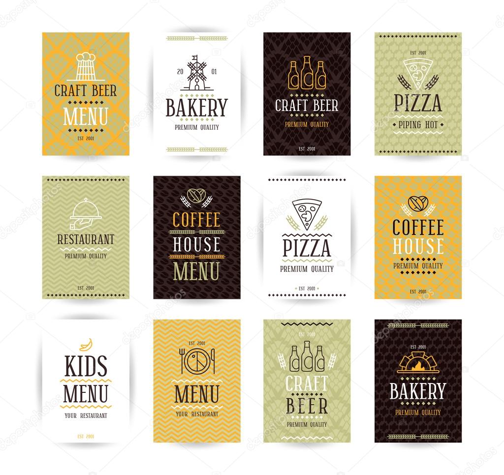 Set of vector poster templates for bakery, cafe, restaurant, piz