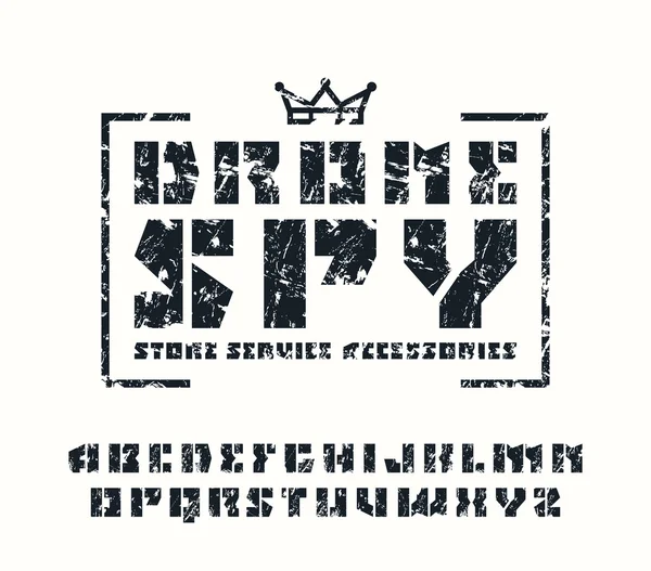 Schreefloze stencil-plaat lettertype en drone winkel embleem — Stockvector