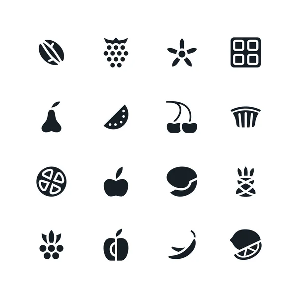 Iconos de frutas y desierto en estilo plano — Vector de stock