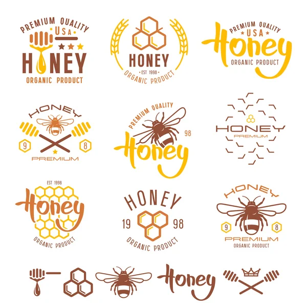 蜂蜜のラベル、バッジ、デザイン要素のセット — ストックベクタ