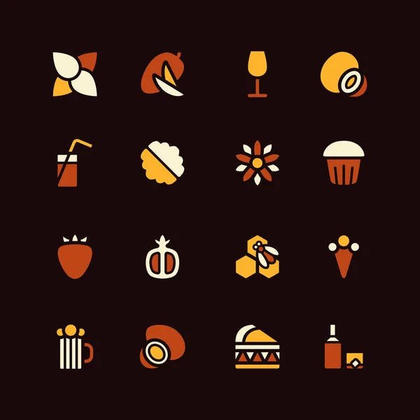 Fruit and desert icons in flat style — Stock Vector