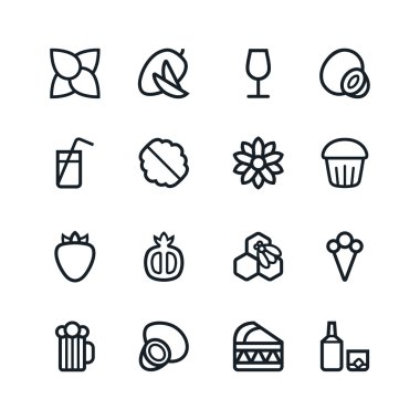 Meyve ve ince çizgi stili çöl simgeleri