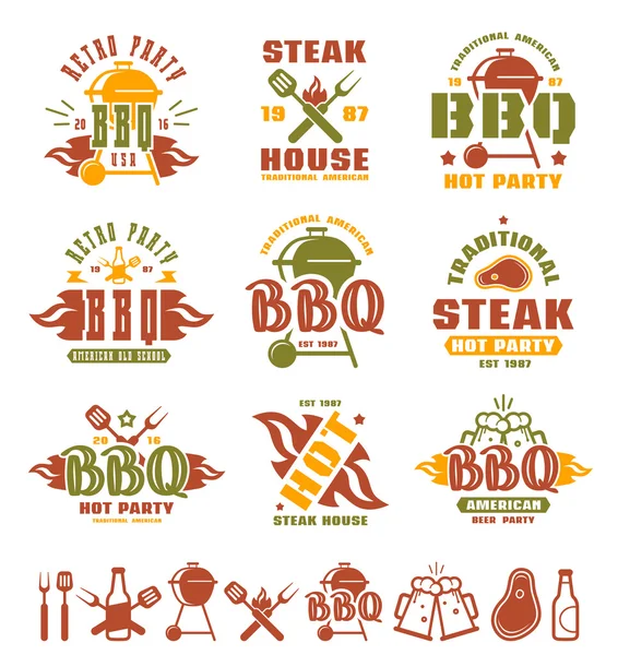 Set di etichette per barbecue, badge ed elementi di design — Vettoriale Stock
