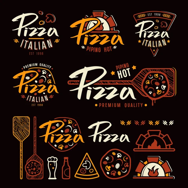 Набор этикеток, значков и элементов дизайна пиццерии Лицензионные Стоковые Векторы