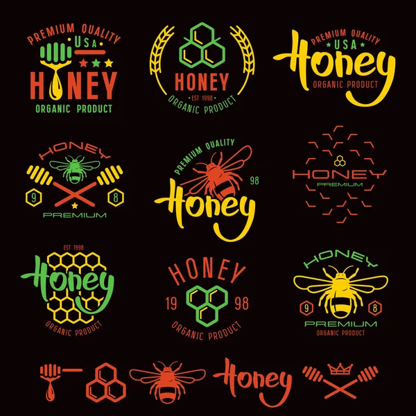 Set of honey labels, badges and design elements — Stock Illustration Set of honey labels, badges and design elements Royalty Free Stock Illustrations