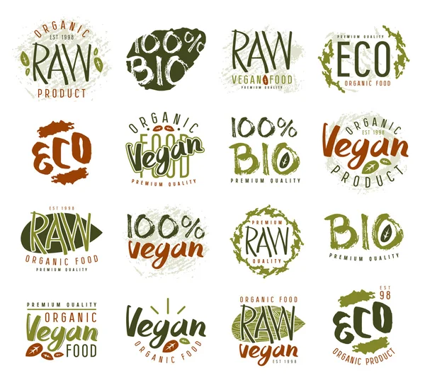 Raw vegan labels, badges and design elements — Stock Vector