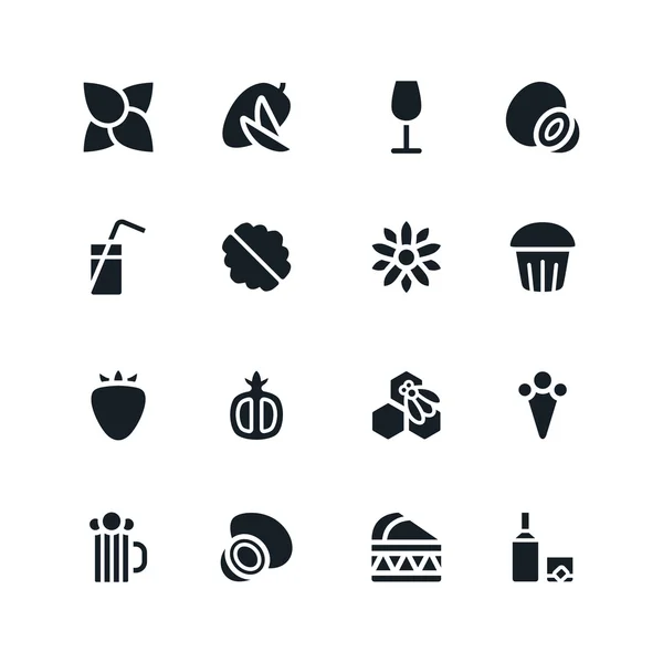 Iconos de frutas y desierto en estilo plano — Vector de stock