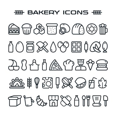 İnce çizgi stili ekmek simgeler kümesi