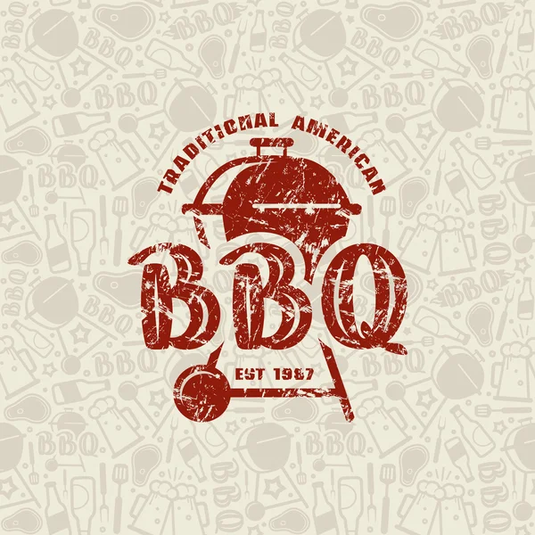 Barbecue seamless pattern and emblem — Stock Vector