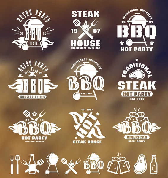 Barbekü etiketleri, rozetleri ve tasarım öğeleri kümesi