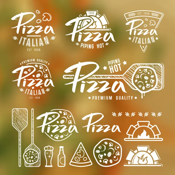 Pizzacı etiketleri, rozetleri ve tasarım öğeleri kümesi