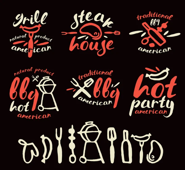 Conjunto de etiquetas de barbacoa, insignias y elementos de diseño — Vector de stock