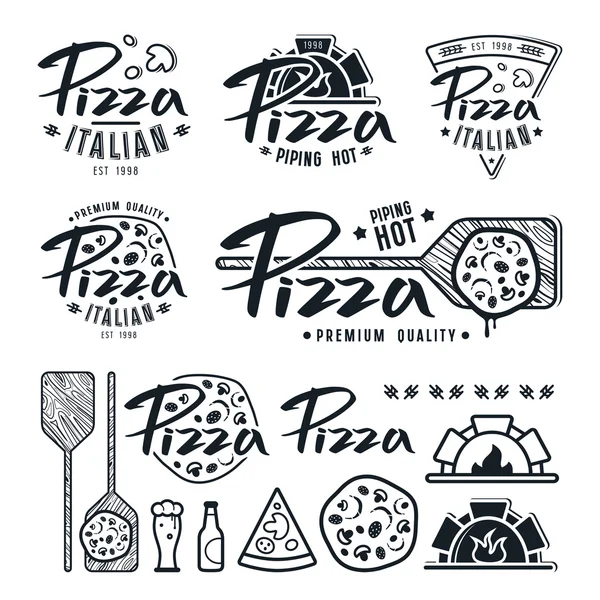 Conjunto de etiquetas de pizzería, insignias y elementos de diseño — Vector de stock