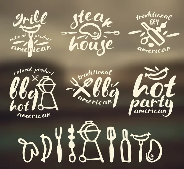 Conjunto de etiquetas de barbacoa, insignias y elementos de diseño — Vector de stock