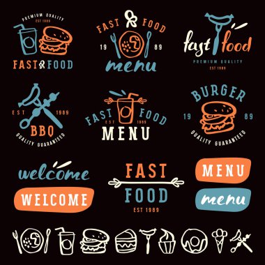 Fast food çizim stili fırça şablon etiketleri 