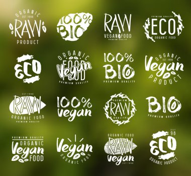 Çiğ vegan Etiketler, rozetleri ve tasarım öğeleri