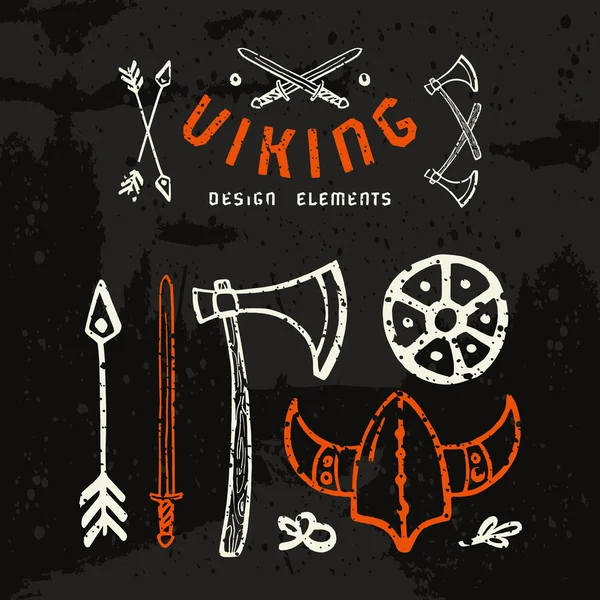 Viking design elements in hand-drawn style — Stock Vector