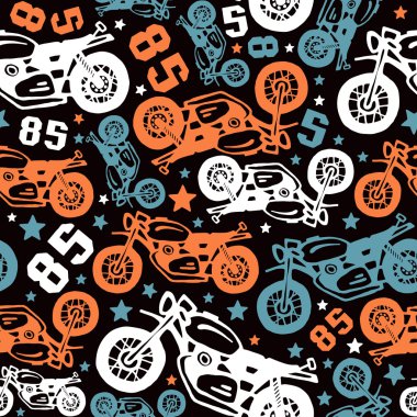 Seamless pattern with motorcycles drawings clipart
