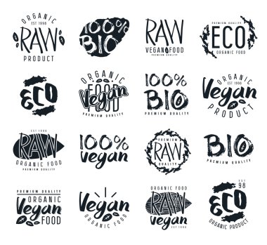 Çiğ vegan Etiketler, rozetleri ve tasarım öğeleri