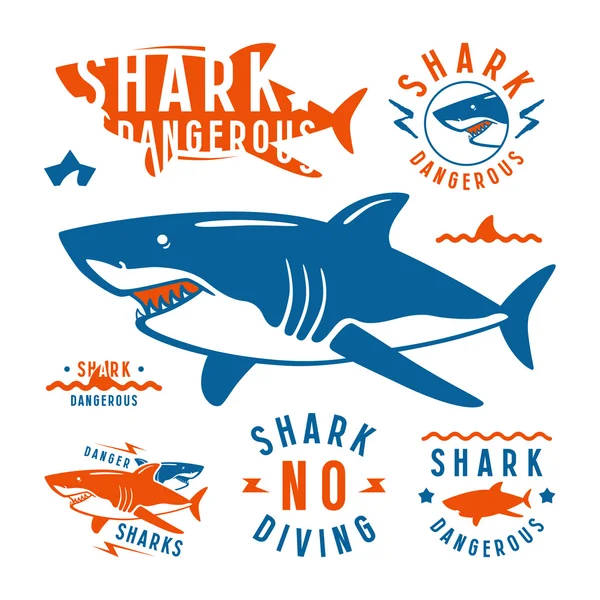 Shark dangerous emblems — Stock Vector