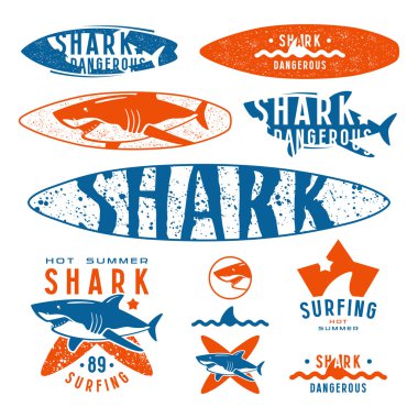 Sörf tahtası ve t-shirt için köpekbalığı görüntüsü ile grafik tasarım