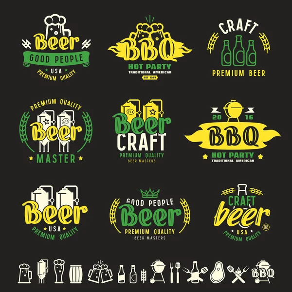 Barbecue en ambachtelijke bier brouwerij emblemen — Stockvector