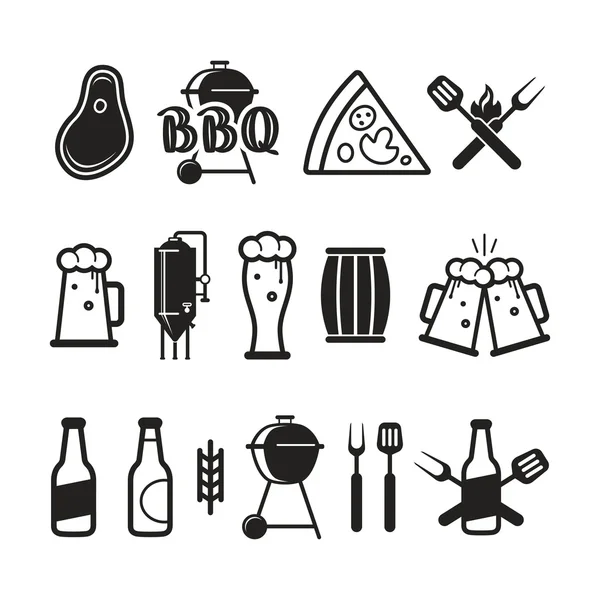 Иконы барбекю и ремесла пива — стоковый вектор