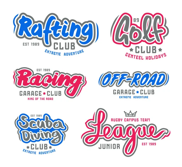 Ensemble de lettrage vintage logo rafting, plongée, golf, ride off - — Image vectorielle