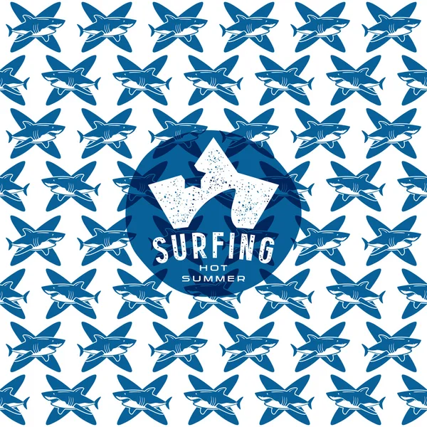 Žralok surfování bezešvé vzor a znak — Stockový vektor
