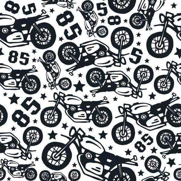 Seamless pattern with motorcycles drawings — Stock Vector