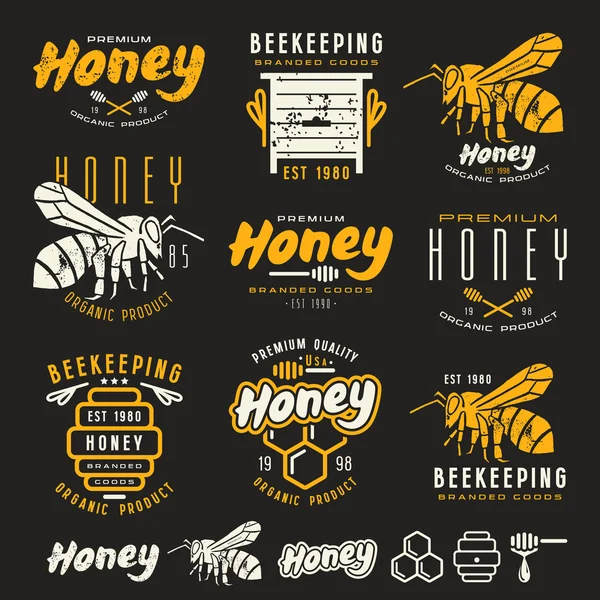 一套蜂蜜标签、徽章和设计元素 — 图库矢量图片