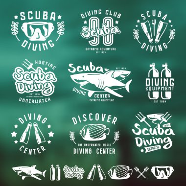 Scuba diving amblem ve arka plan bulanık