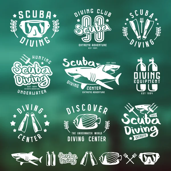 Scuba diving amblem ve arka plan bulanık