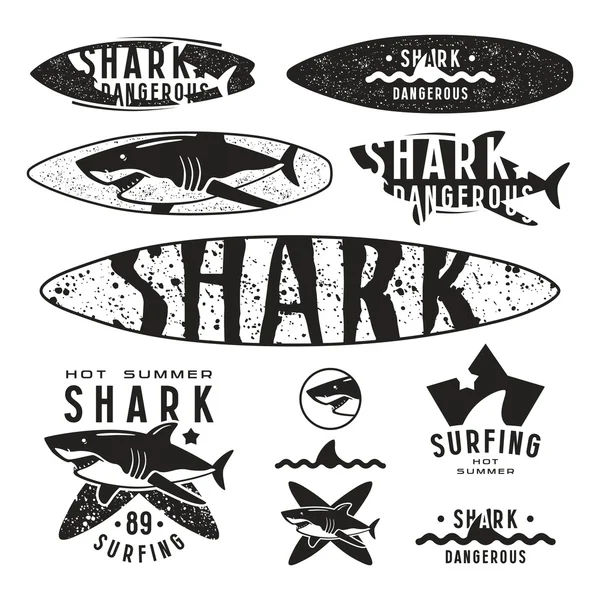 Projeto gráfico com a imagem de tubarão para prancha e camiseta — Vetor de Stock