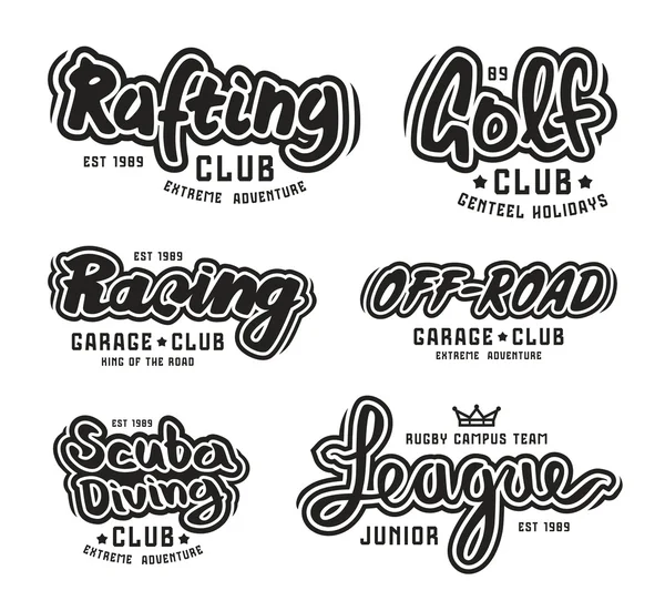 Conjunto de letras vintage logo rafting, mergulho, golfe, passeio - — Vetor de Stock